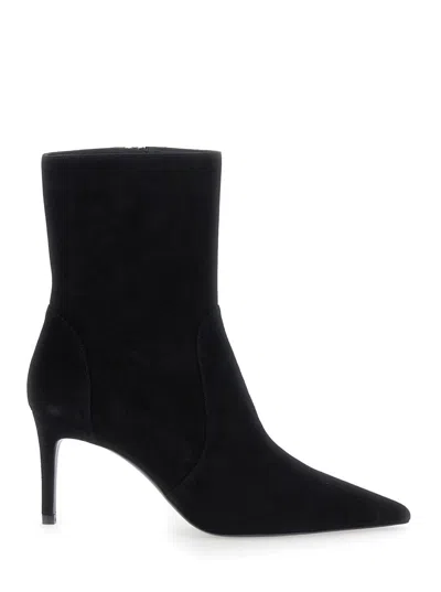 Stuart Weitzman Black Ankle Boots With Stiletto Heel And Zip Closure On The Side In Suede Woman In Multi