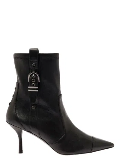 Stuart Weitzman Black Bootie With Buckle Detail And Stiletto Heel
