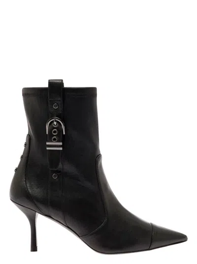 Stuart Weitzman Black Bootie With Buckle Detail And Stiletto Heel