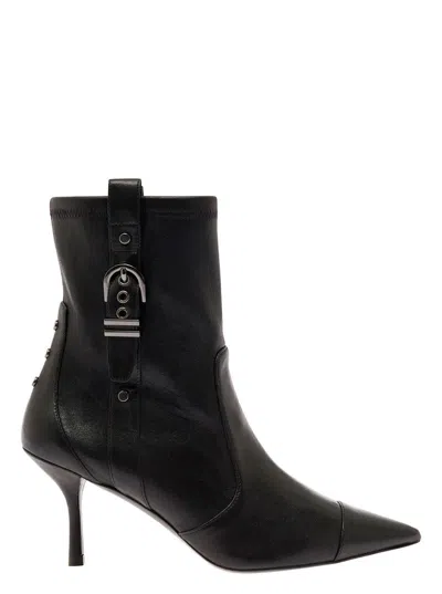 Stuart Weitzman Black Bootie With Buckle Detail And Stiletto Heel In Smooth Leather Woman