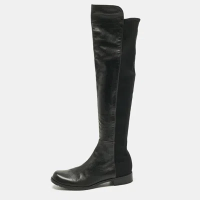 Pre-owned Stuart Weitzman Black Fabric And Leather Lowland Over The Knee Boots Size 41