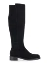 Stuart Weitzman Black Knee-high Boots With Low Block Heel In Leather Woman In Black