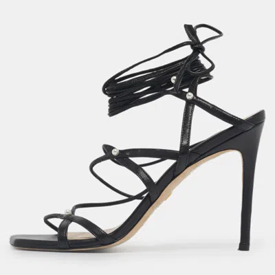 Stuart Weitzman Black Leather Ankle Wrap Sandals