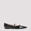 Stuart Weitzman Bow Patent Leather Pointed Toe Ballerinas In Black