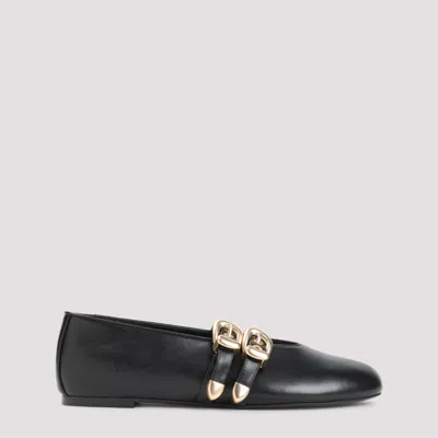 STUART WEITZMAN BLACK LEATHER BALLET FLATS