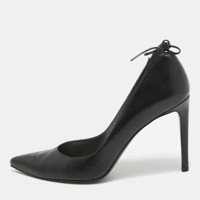 Stuart Weitzman Black Leather Bow Pointed Toe Pumps