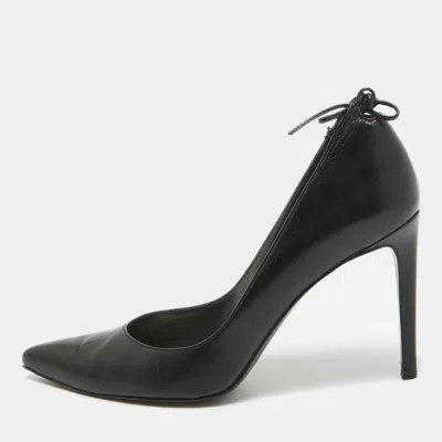 Pre-owned Stuart Weitzman Black Leather Bow Pointed Toe Pumps Size 40