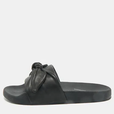 Stuart Weitzman Black Leather Bow Pool Slide