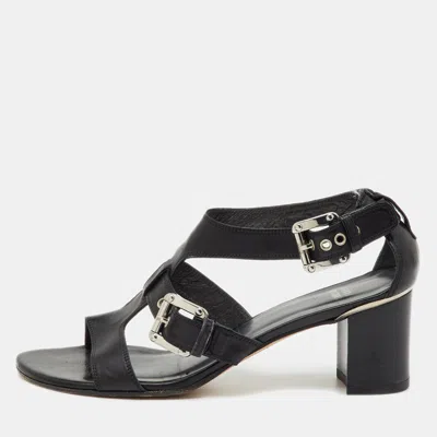 Stuart Weitzman Black Leather Buckle Detail Sandals