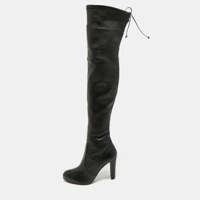 Pre-owned Stuart Weitzman Black Leather Lowland Knee Length Boots Size 39