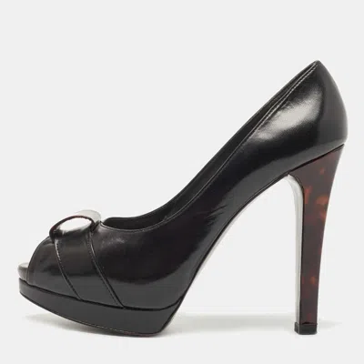 Stuart Weitzman Black Leather Peep Toe Platform Pumps