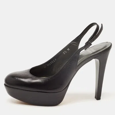 Stuart Weitzman Black Leather Platform Slingback Pumps
