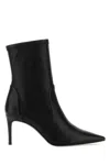 Stuart Weitzman Black Leather Stuart Power Ankle Boots In Animal Print