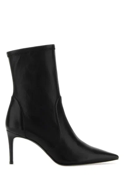 Stuart Weitzman Black Leather Stuart Power Ankle Boots In Animal Print
