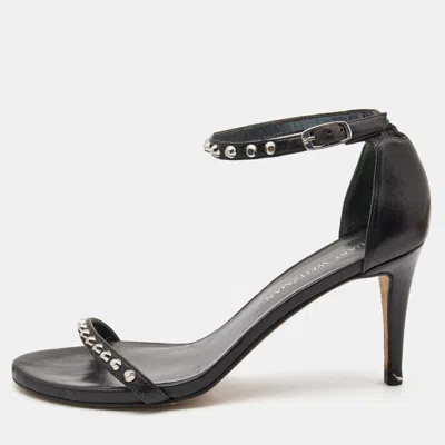 Stuart Weitzman Black Leather Studded Ankle Strap Sandals