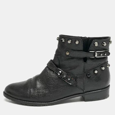Stuart Weitzman Black Leather Studded Go West Ankle Boots