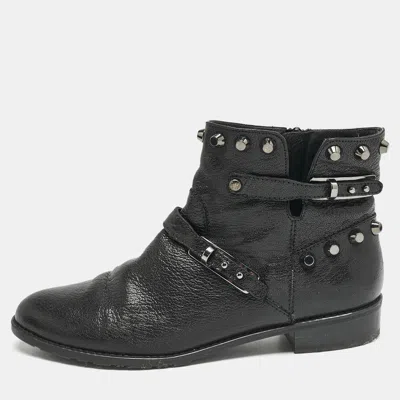 Pre-owned Stuart Weitzman Black Leather Studded Go West Ankle Boots Size 38