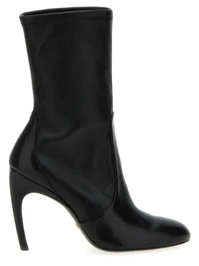 STUART WEITZMAN BLACK LUX CURL ANKLE BOOTS