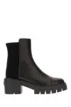 STUART WEITZMAN BLACK NAPPA LEATHER AND FABRIC SOHO ANKLE BOOTS