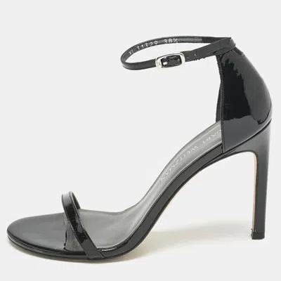 Pre-owned Stuart Weitzman Black Patent Leather Nudistsong Sandals Size 38.5
