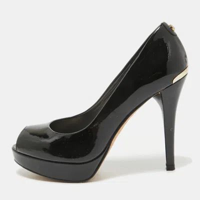 Stuart Weitzman Black Patent Leather Peep Toe Pumps