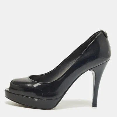 Stuart Weitzman Black Patent Leather Peep Toe Pumps