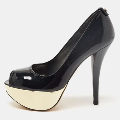 Stuart Weitzman Black Patent Leather Platform Peep Toe Pumps