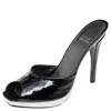 Stuart Weitzman Black Patent Leather Platform Slide Sandals In Black