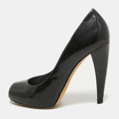 Stuart Weitzman Black Patent Platform Round Toe Pumps In Gray