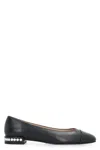 Stuart Weitzman Pearl Faux Pearl-embellished Leather Ballet Flats In Black