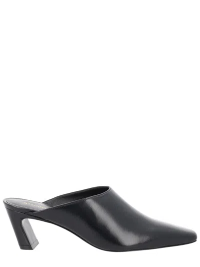 STUART WEITZMAN BLACK POINTED TOE CURVED UPPER MULES