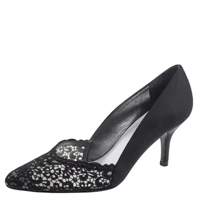 Stuart Weitzman Black Satin And Lace Almond Toe Pumps