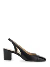 Stuart Weitzman 'sleek' Black Slingback Pumps With Block Heel In Black