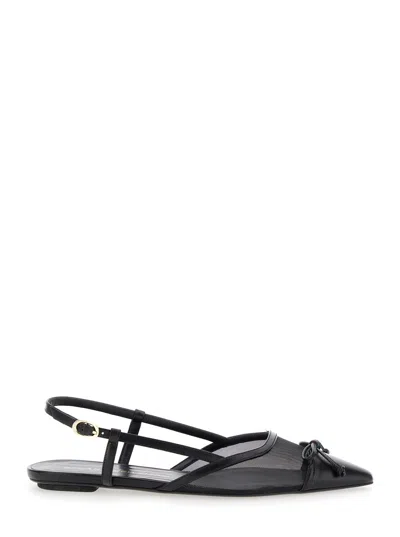 Stuart Weitzman Black Slingback Ballerinas With Pointed Design In Mixed Leather Woman
