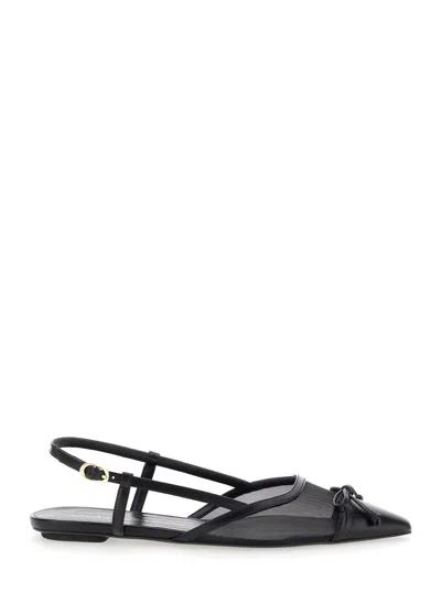 STUART WEITZMAN BLACK SLINGBACK BALLERINAS WITH POINTED DESIGN IN MIXED LEATHER WOMAN