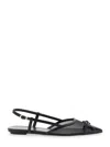 Stuart Weitzman Kitty Mesh Leather Cap-toe Slingback Flats In Black
