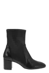 Stuart Weitzman Black Stretch Leather Ankle Boots With 60mm Block Heel In Black