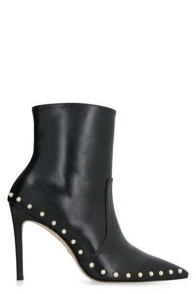 Stuart Weitzman Black Studded Pointed Toe Boots In Multi