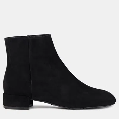 Pre-owned Stuart Weitzman Black Suede Ankle Boots Size 37