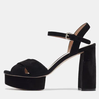 Pre-owned Stuart Weitzman Black Suede Ankle Strap Sandals 41.5