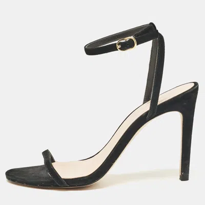 Pre-owned Stuart Weitzman Black Suede Ankle Strap Sandals Size 37.5