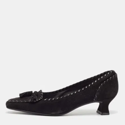 Stuart Weitzman Black Suede Block Heel Pumps