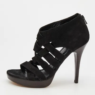 Stuart Weitzman Black Suede Cross Strap Sandals