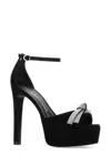 Stuart Weitzman Embellished Bow Suede Platform Sandals In Blk