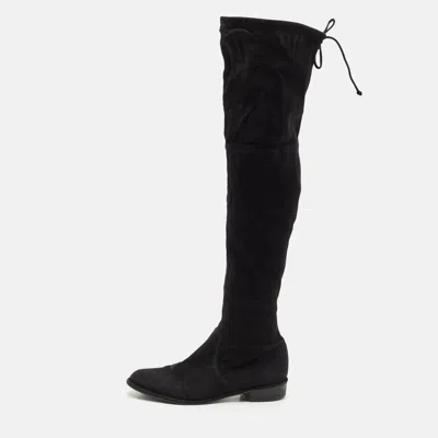 Pre-owned Stuart Weitzman Black Suede Highland Over The Knee Boots Size 37