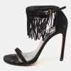 Stuart Weitzman Black Suede Love Fringe Ankle Strap Sandals In Black