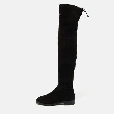 Pre-owned Stuart Weitzman Black Suede Lowland Over The Knee Boots Size 37.5