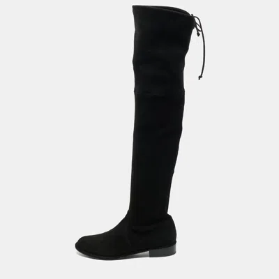 Pre-owned Stuart Weitzman Black Suede Lowland Over The Knee Boots Size 38