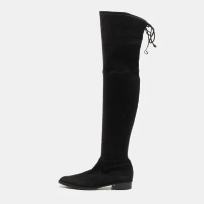 Pre-owned Stuart Weitzman Black Suede Lowland Over The Knee Boots Size 38