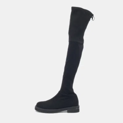 Pre-owned Stuart Weitzman Black Suede Lowland Over The Knee Boots Size 39.5